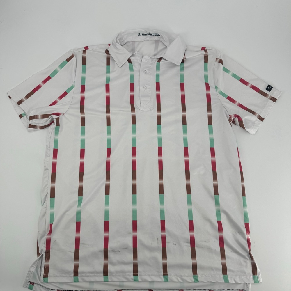Towel Boy Men's Adult Polo Shirt Size M Striped Short Sleeve Golf Athletic White